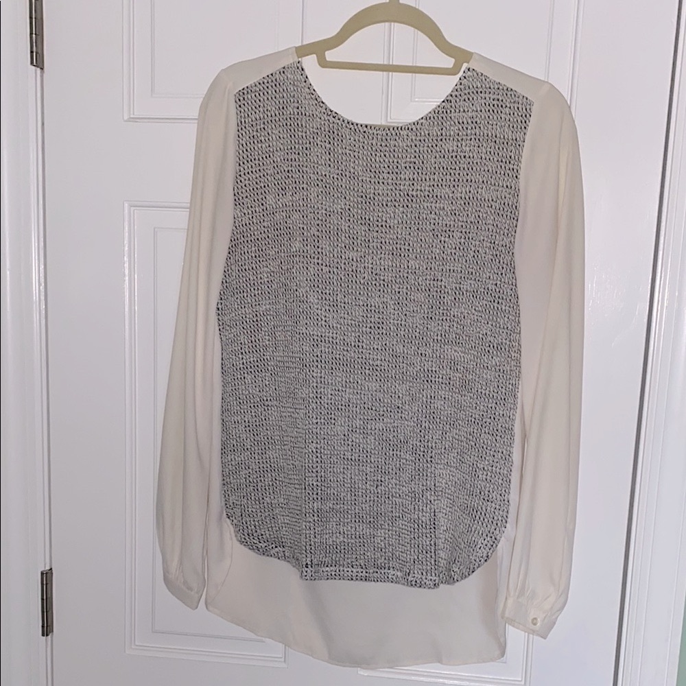 LOFT Black and Cream High-Low Blouse